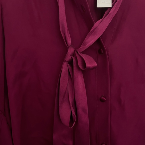 Alice and Olivia Currant Red Burgundy Button Down Blouse Ruffle Small w tie - Picture 9 of 9